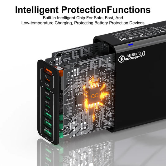 Punjač mreže Techsuit CHPD224, 65W, 3.25A, 4 x USB-A - 4 x USB-C, Beli