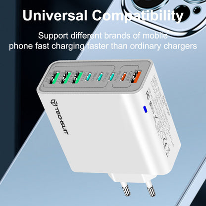 Punjač mreže Techsuit CHPD224, 65W, 3.25A, 4 x USB-A - 4 x USB-C, Beli