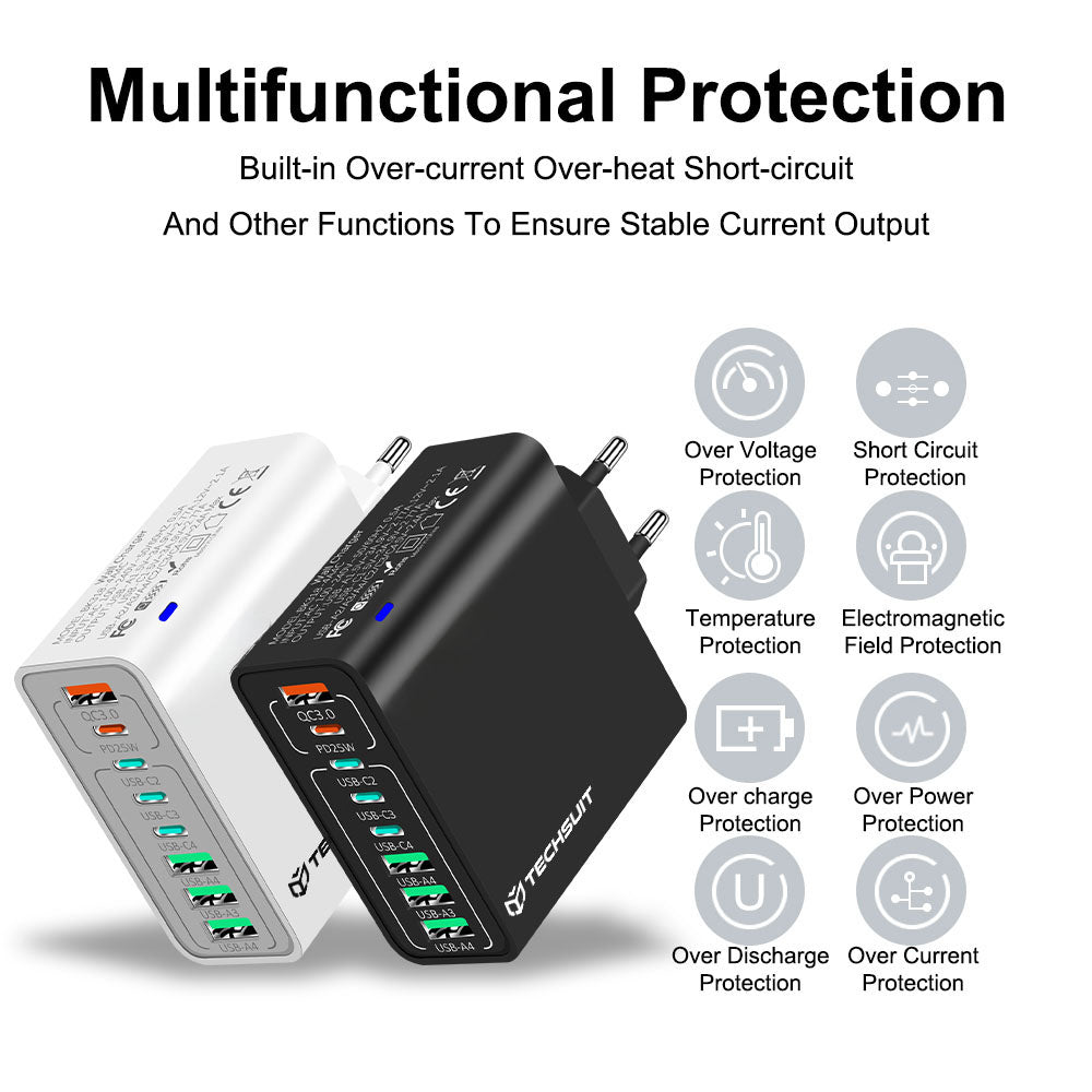 Punjač mreže Techsuit CHPD224, 65W, 3.25A, 4 x USB-A - 4 x USB-C, Beli