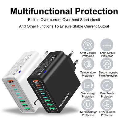 Punjač mreže Techsuit CHPD224, 65W, 3.25A, 4 x USB-A - 4 x USB-C, Beli