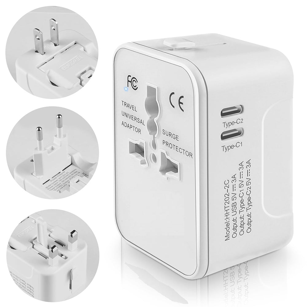 Punjač mreže Techsuit HHT202-2C Travel, 15W, 3A, 2 x USB-C, Beli