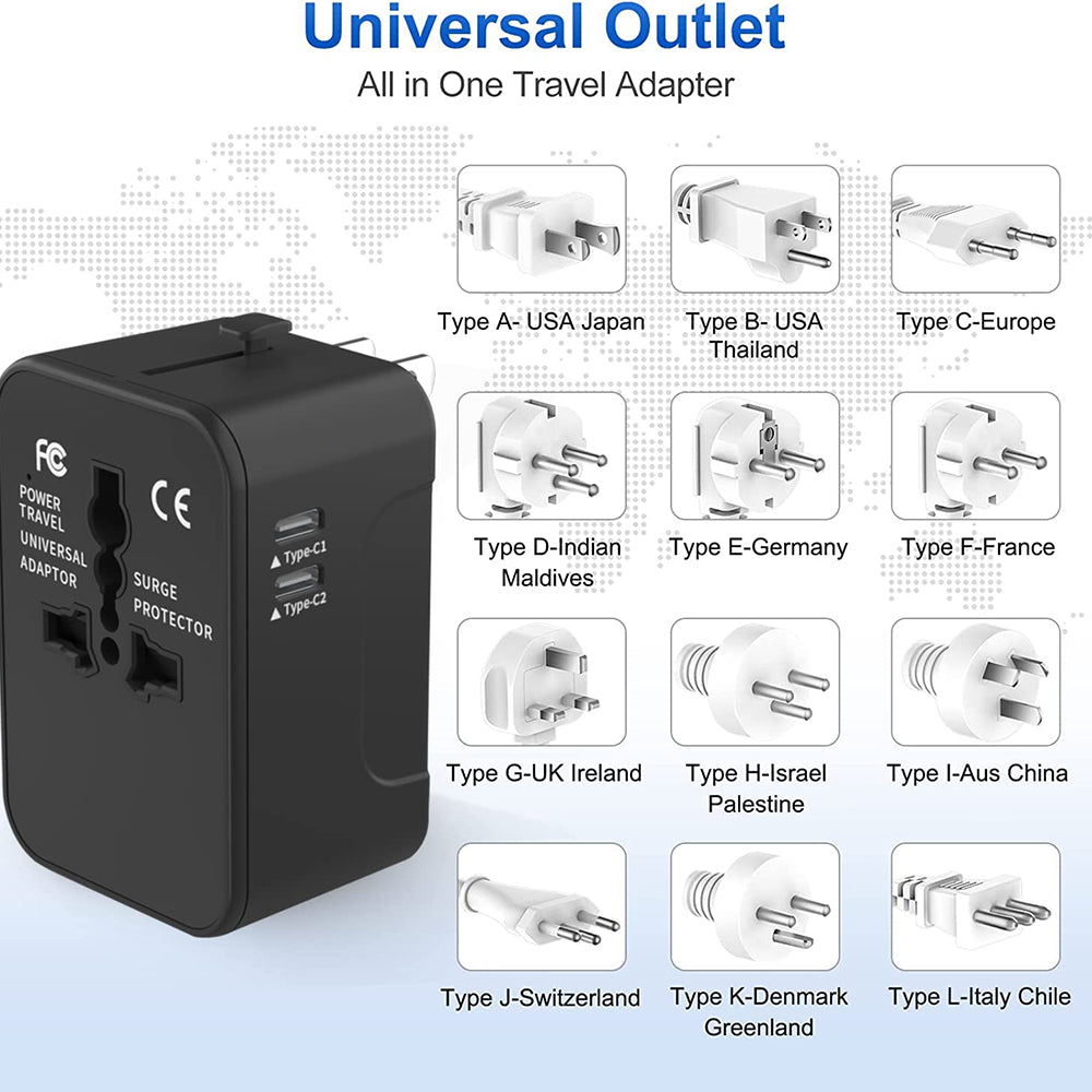 Punjač mreže Techsuit HHT202-2C Travel, 15W, 3A, 2 x USB-C, Crni
