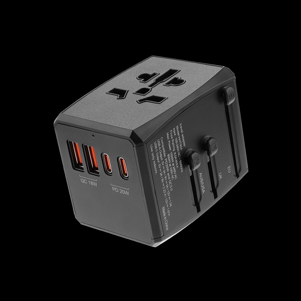 Punjač za mrežu Techsuit HHT904-B2 Travel, 20W, 3A, 2 x USB-A - 2 x USB-C, Crni