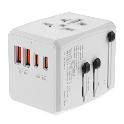 Punjač za mrežu Techsuit HHT904-W2 Travel, 20W, 3A, 2 x USB-A - 2 x USB-C, Beli