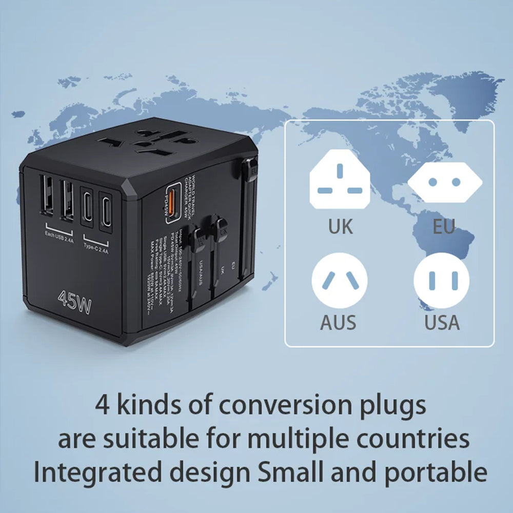 Punjač mreže Techsuit HHT905 Travel, 45W, 3A, 2 x USB-A - 2 x USB-C, Crni