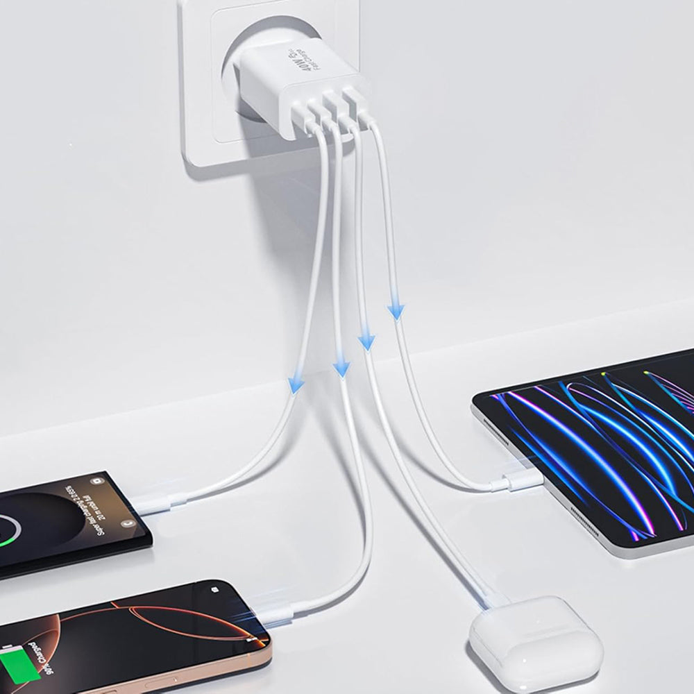 Punjač mreže Techsuit PowerXQuad CH4, 40W, 3A, 2 x USB-A - 2 x USB-C, Beli