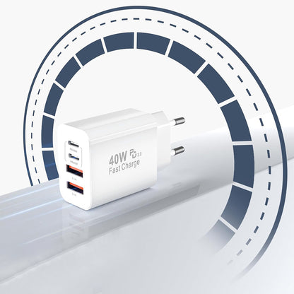 Punjač mreže Techsuit PowerXQuad CH4, 40W, 3A, 2 x USB-A - 2 x USB-C, Beli