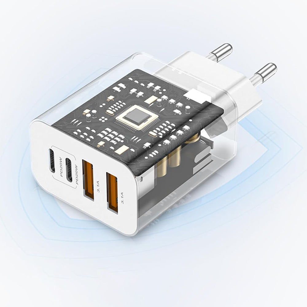 Punjač mreže Techsuit PowerXQuad CH4, 40W, 3A, 2 x USB-A - 2 x USB-C, Beli