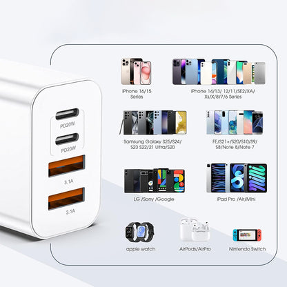 Punjač mreže Techsuit PowerXQuad CH4, 40W, 3A, 2 x USB-A - 2 x USB-C, Beli