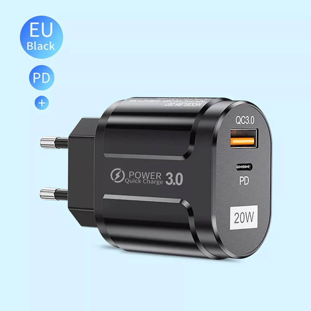 Punjač mreže Techsuit Premium, 20W, 3A, 1 x USB-A - 1 x USB-C, Beli