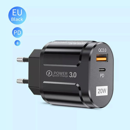 Punjač mreže Techsuit Premium, 20W, 3A, 1 x USB-A - 1 x USB-C, Beli