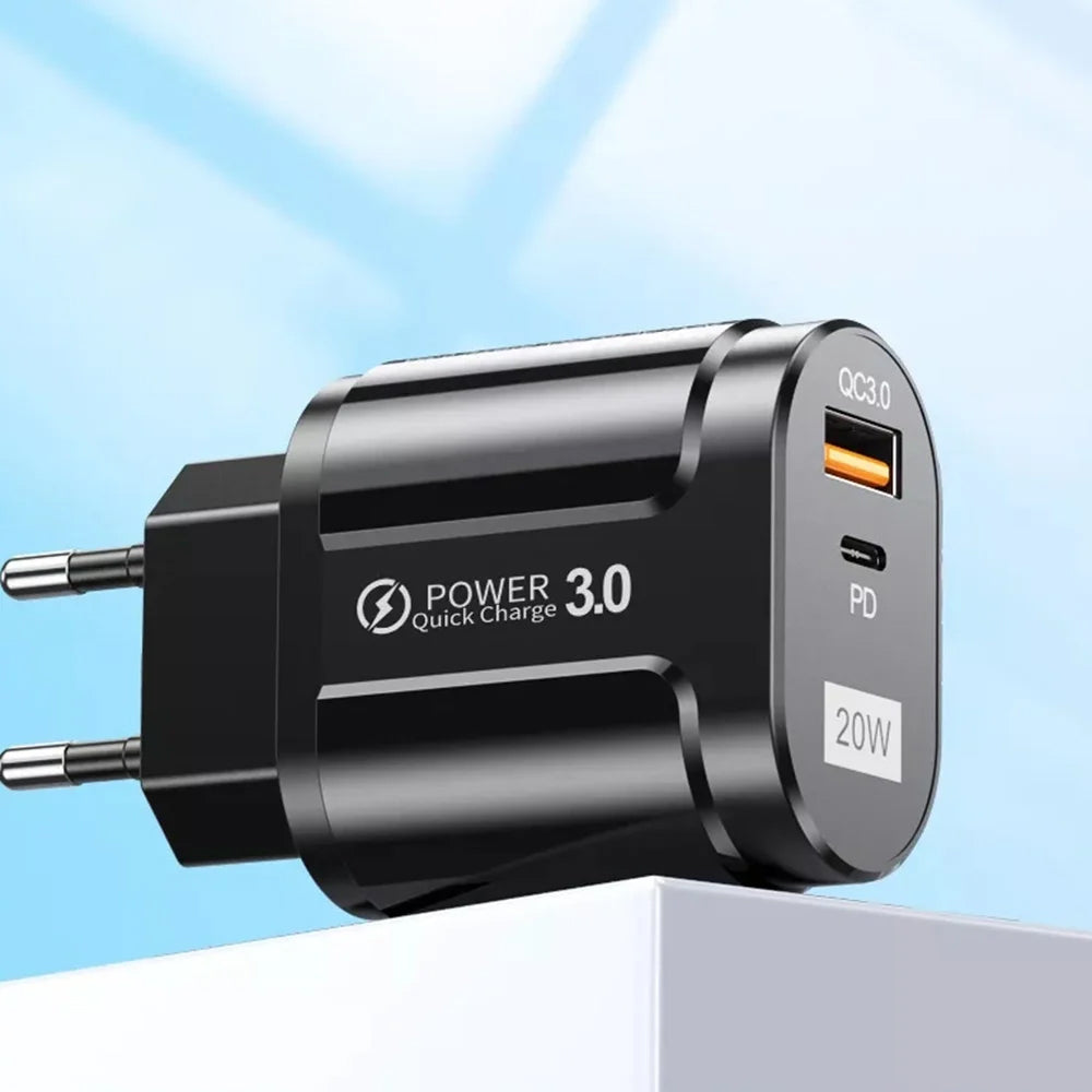 Punjač mreže Techsuit Premium, 20W, 3A, 1 x USB-A - 1 x USB-C, Crni CHPD038