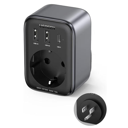 Punjač mreže UGREEN 15289 US, 30W, 3A, 2 x USB-A - 1 x USB-C - 1 x Schuko, Crni