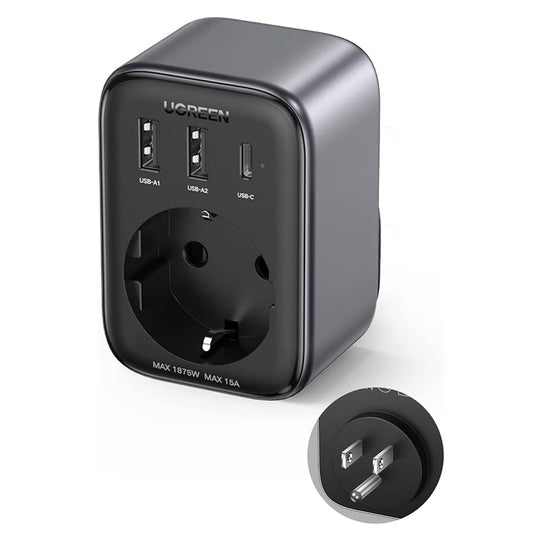 Punjač mreže UGREEN 15289 US, 30W, 3A, 2 x USB-A - 1 x USB-C - 1 x Schuko, Crni