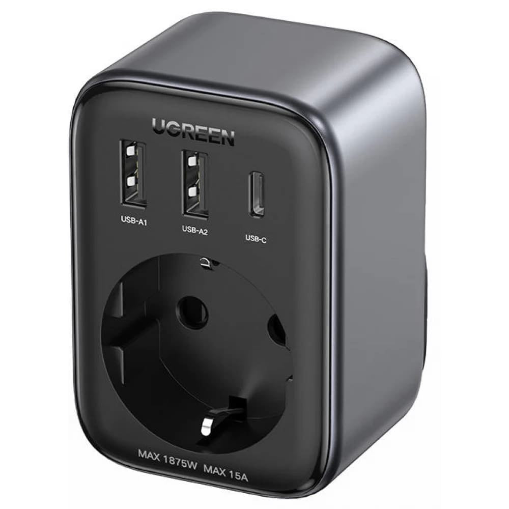 Punjač mreže UGREEN 15289 US, 30W, 3A, 2 x USB-A - 1 x USB-C - 1 x Schuko, Crni
