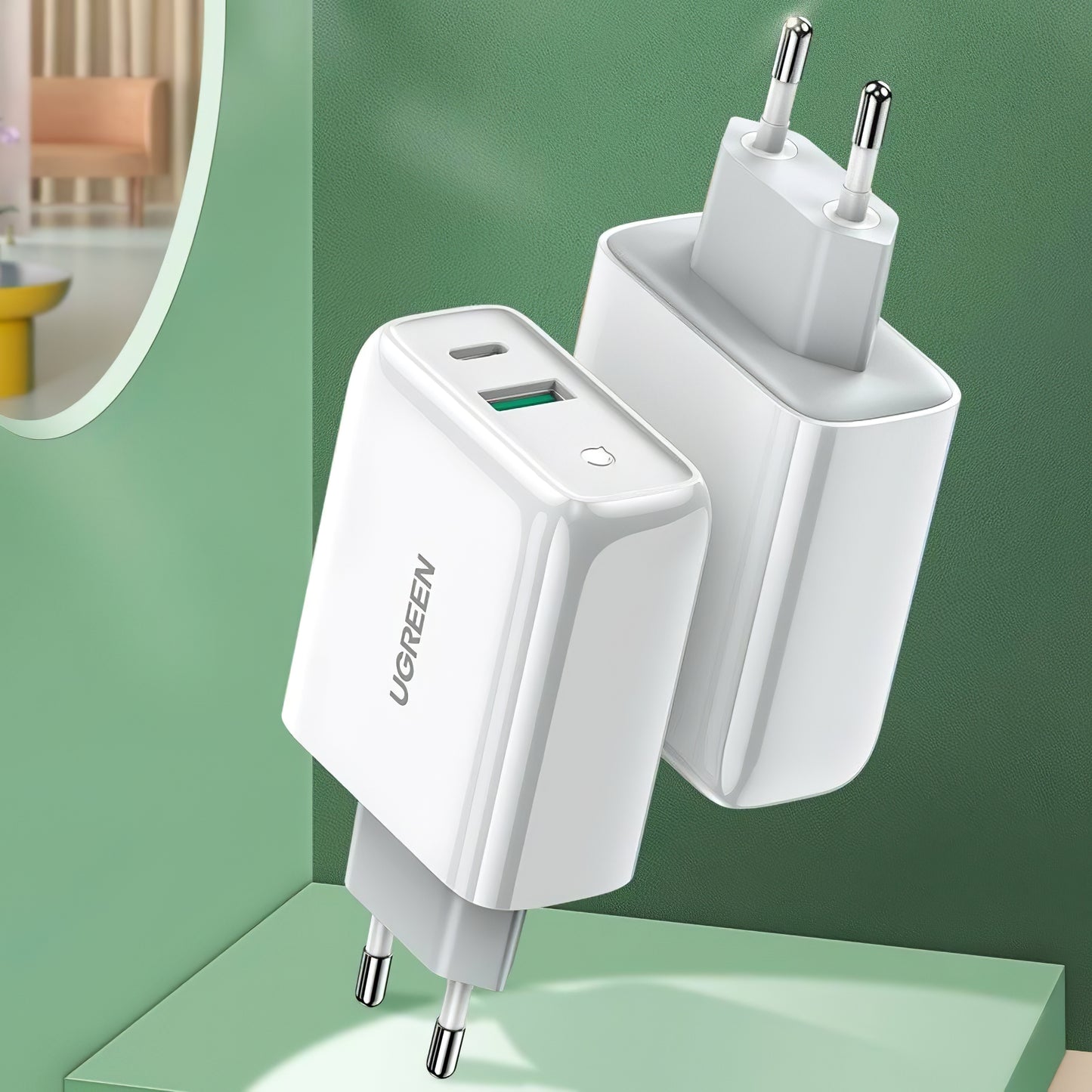 Punjač za mrežu UGREEN CD170, 36W, 3A, 1 x USB-A - 1 x USB-C, Bijeli