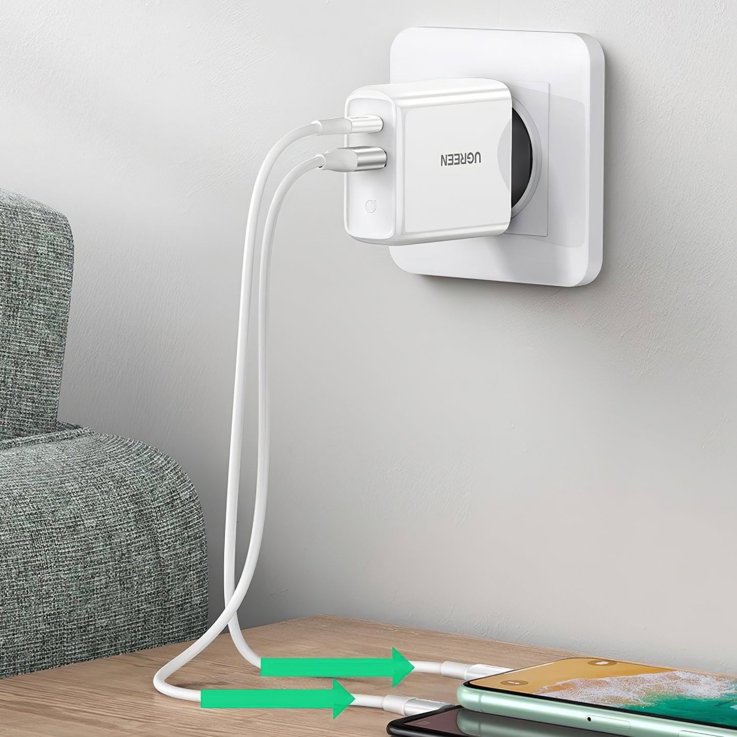 Punjač za mrežu UGREEN CD170, 36W, 3A, 1 x USB-A - 1 x USB-C, Bijeli