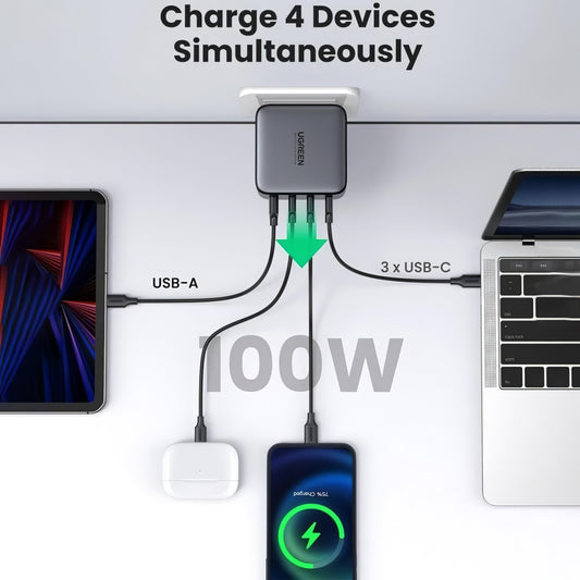 Punjač za mrežu UGREEN CD226, 100W, 3A, 1 x USB-A - 3 x USB-C, Crni