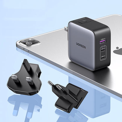 Punjač za mrežu UGREEN CD296, 65W, 5A, 1 x USB-A - 2 x USB-C, Sivi