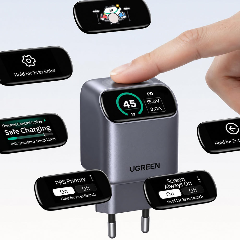 UGREEN Nexode Pro X740 (25419B) mrežni punjač sa ekranom, 45 W, 3 A, 1 x USB-C, sivi