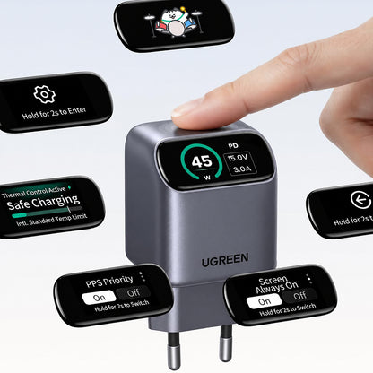 UGREEN Nexode Pro X740 (25419B) mrežni punjač sa ekranom, 45 W, 3 A, 1 x USB-C, sivi