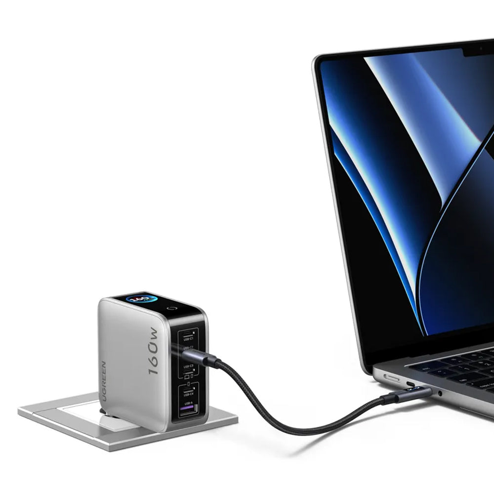 UGREEN Nexode Pro X774 (65637B) mrežni punjač sa ekranom, 160 W, 5 A, 1 x USB-A – 4 x USB-C, sivi