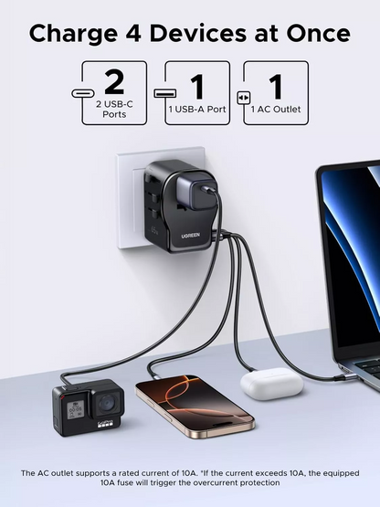 Punjač za mrežu UGREEN Travel S550 (55001), 65W, 3.25A, 1 x USB-A - 2 x USB-C, Crna
