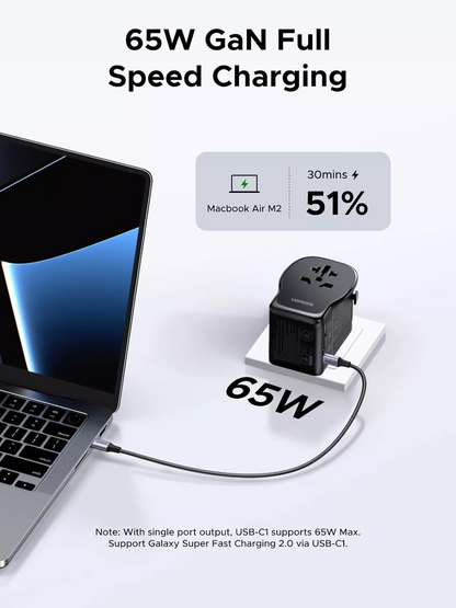 Punjač za mrežu UGREEN Travel S550 (55001), 65W, 3.25A, 1 x USB-A - 2 x USB-C, Crna