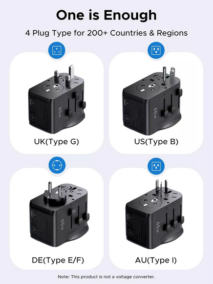 Punjač za mrežu UGREEN Travel S550 (55001), 65W, 3.25A, 1 x USB-A - 2 x USB-C, Crna