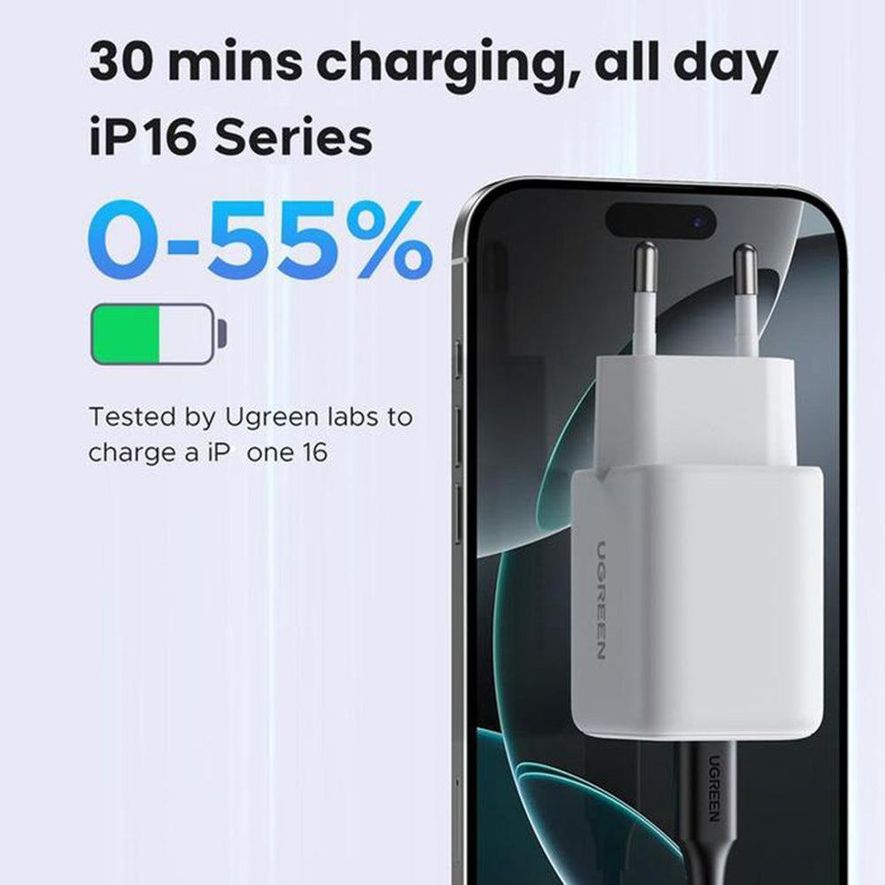 Punjač Mreže UGREEN X516, 30W, 3A, 1 x USB-A - 1 x USB-C, Beli