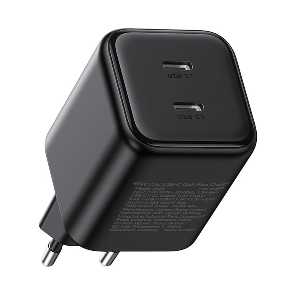 Punjač za mrežu UGREEN X526 (65058), 45W, 3A, 2 x USB-C, Crna