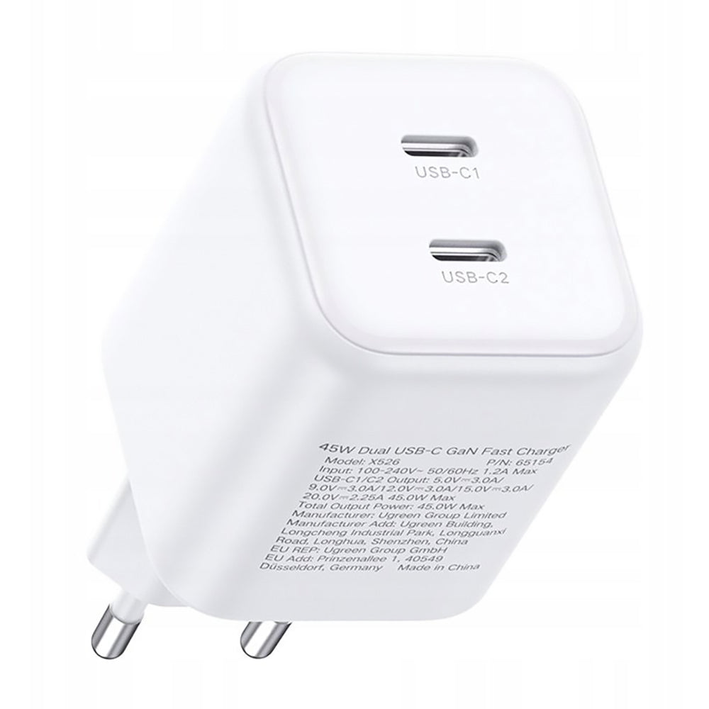 Punjač za mrežu UGREEN X526 (65154), 45W, 3A, 2 x USB-C, Bela