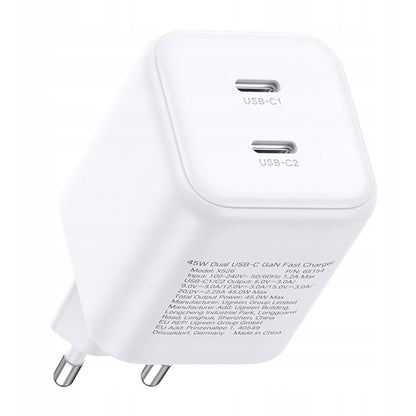 Punjač za mrežu UGREEN X526 (65154), 45W, 3A, 2 x USB-C, Bela