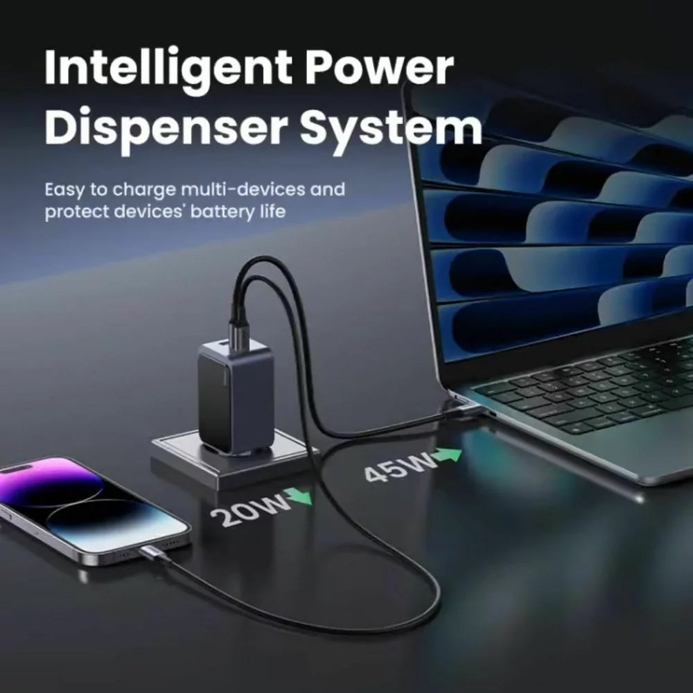 Punjač UGREEN X553 Nexode Pro, 65W, 3A, 1 x USB-A - 2 x USB-C, Sivi