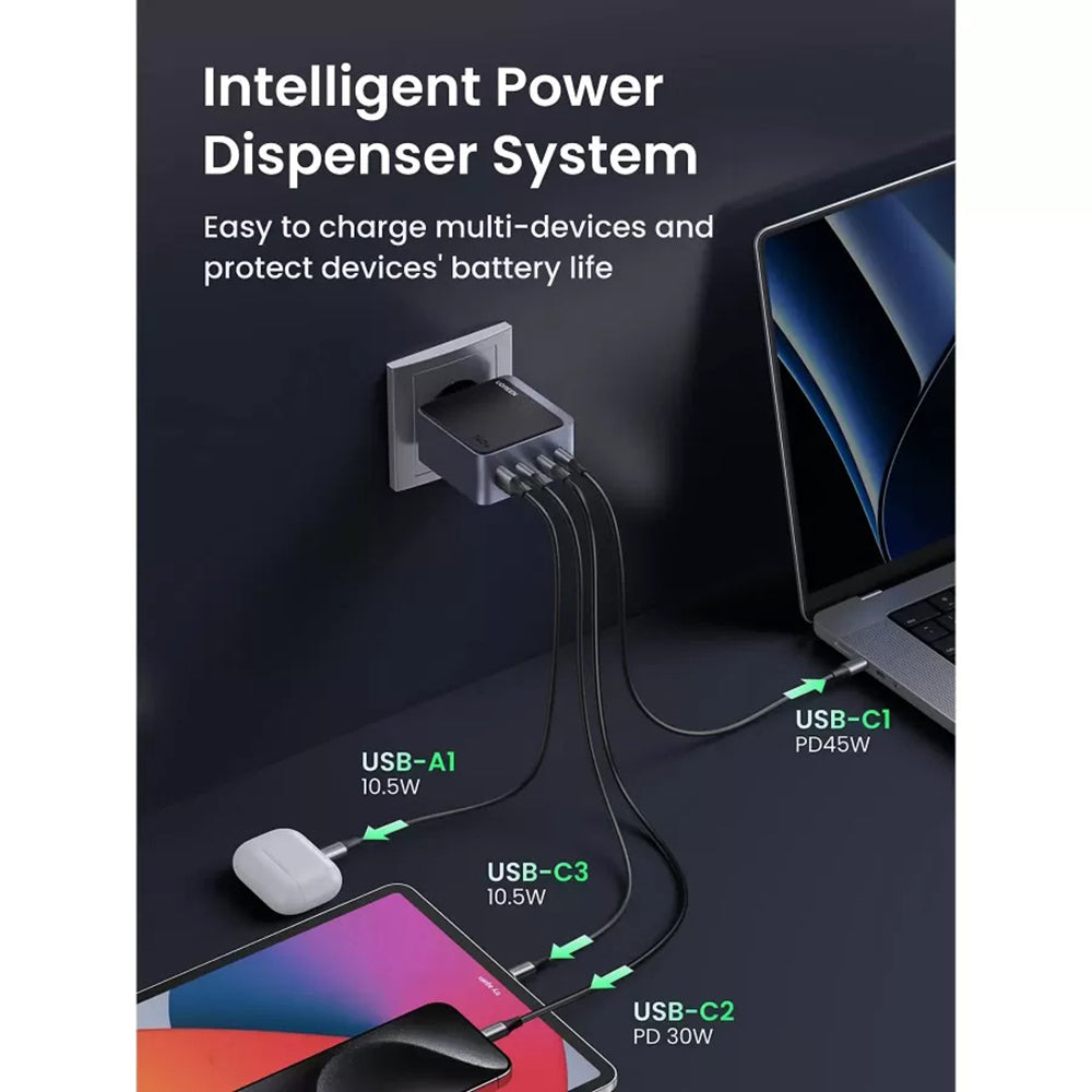 Punjač mreže UGREEN X570 Nexode S, 140W, 5A, 1 x USB-A - 3 x USB-C, Sivi