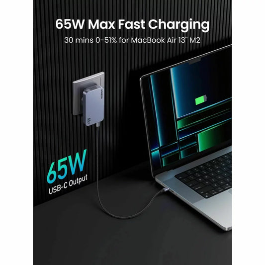 Network Charger UGREEN X753 Nexode Pro, 65W, 3A, 1 x USB-A - 2 x USB-C, Grey 