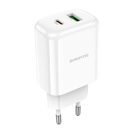 Punjač za mrežu Borofone BBN4 Potential, 20W, 3A, 1 x USB-A - 1 x USB-C, Beli