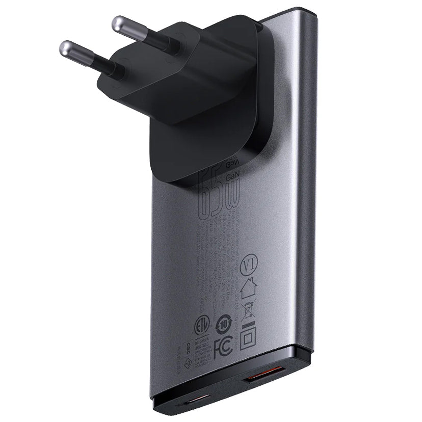 Punjač za mrežu sa USB-C kablom Baseus GaN5 Pro Ultra Slim, 65W, 3.25A, 1 x USB-C, Sivi CCGP150113