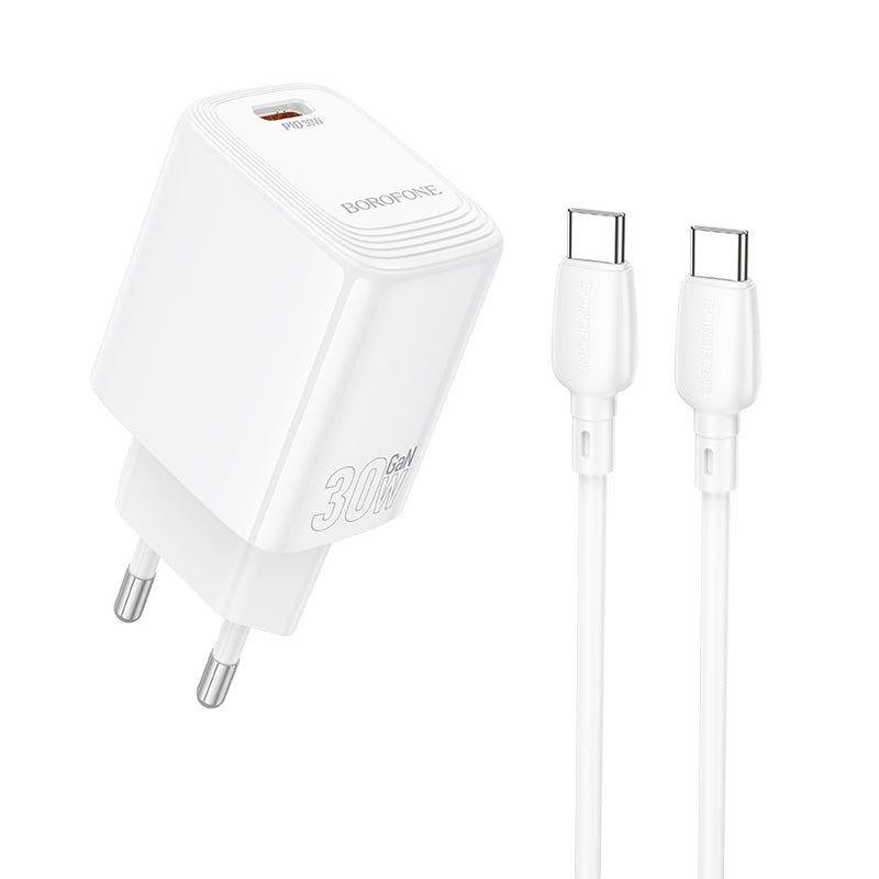 Punjač za mrežu sa USB-C kablom Borofone BN28 Fuente, 30W, 3A, 1 x USB-C, Beli