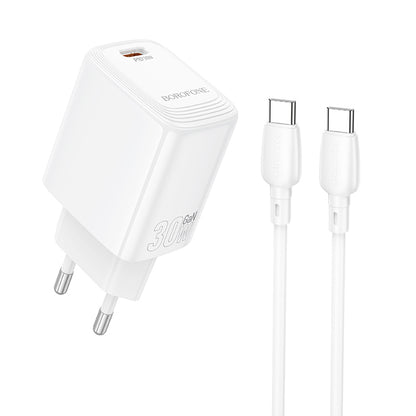 Punjač za mrežu sa USB-C kablom Borofone BN28 Fuente, 30W, 3A, 1 x USB-C, Beli