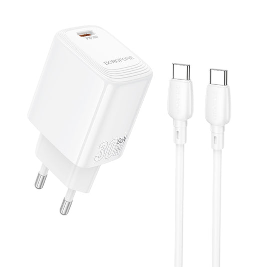 Punjač za mrežu sa USB-C kablom Borofone BN28 Fuente, 30W, 3A, 1 x USB-C, Beli