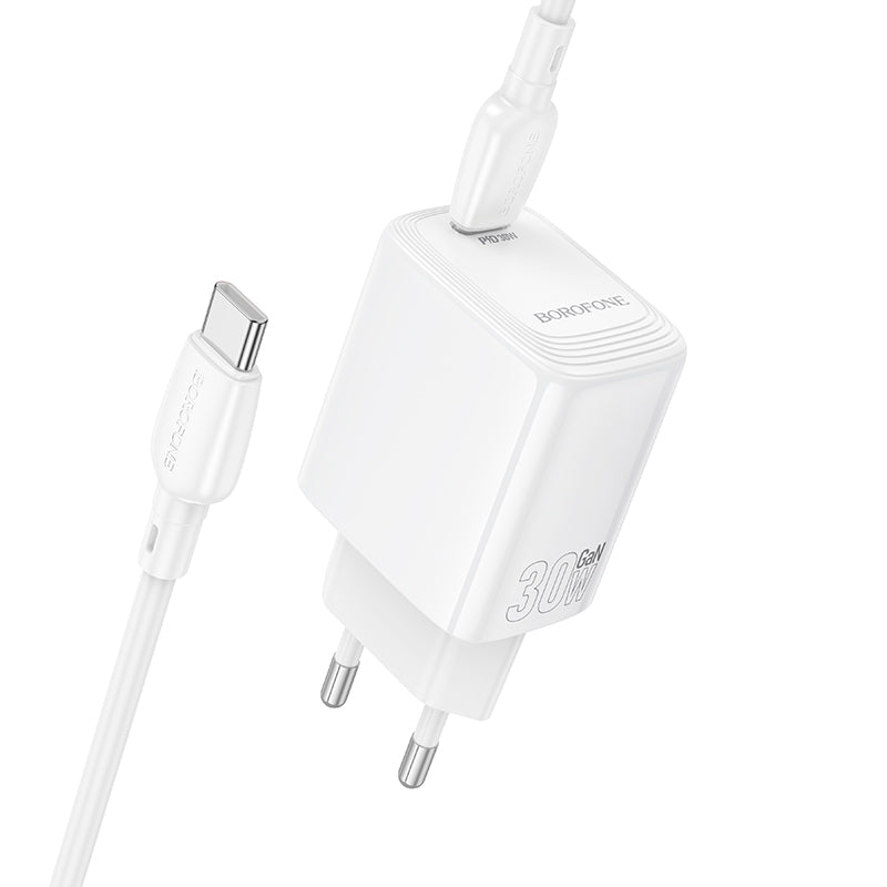 Punjač za mrežu sa USB-C kablom Borofone BN28 Fuente, 30W, 3A, 1 x USB-C, Beli