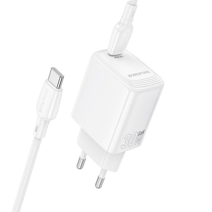 Punjač za mrežu sa USB-C kablom Borofone BN28 Fuente, 30W, 3A, 1 x USB-C, Beli