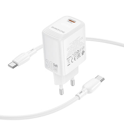 Punjač za mrežu sa USB-C kablom Borofone BN28 Fuente, 30W, 3A, 1 x USB-C, Beli