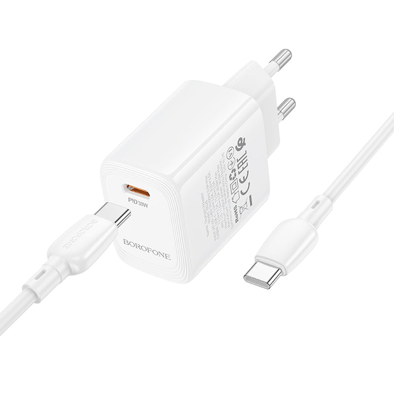 Punjač za mrežu sa USB-C kablom Borofone BN28 Fuente, 30W, 3A, 1 x USB-C, Beli