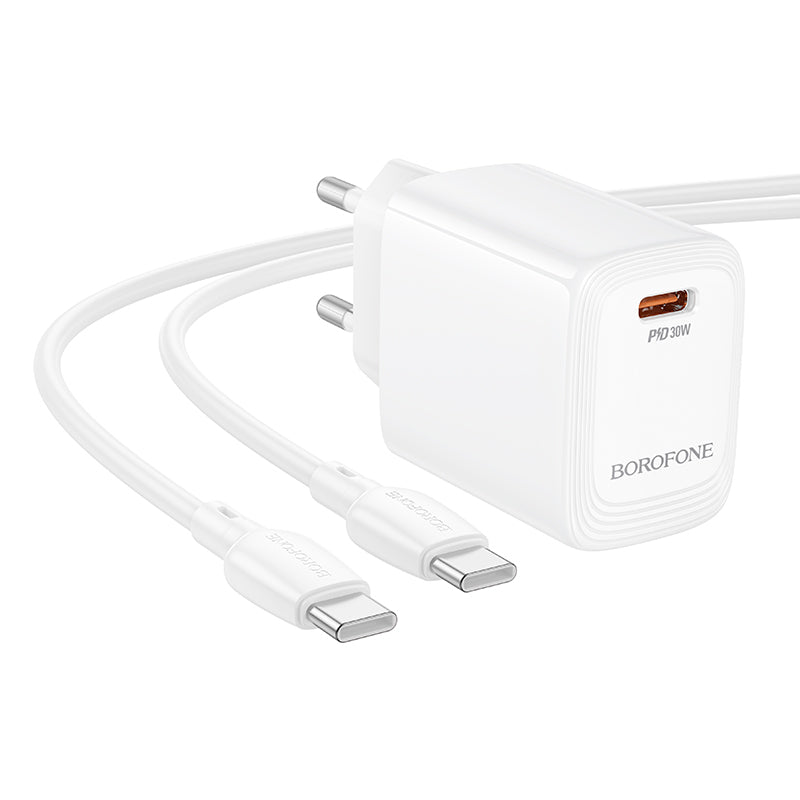 Punjač za mrežu sa USB-C kablom Borofone BN28 Fuente, 30W, 3A, 1 x USB-C, Beli