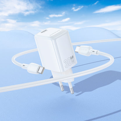 Punjač za mrežu sa USB-C kablom Borofone BN28 Fuente, 30W, 3A, 1 x USB-C, Beli