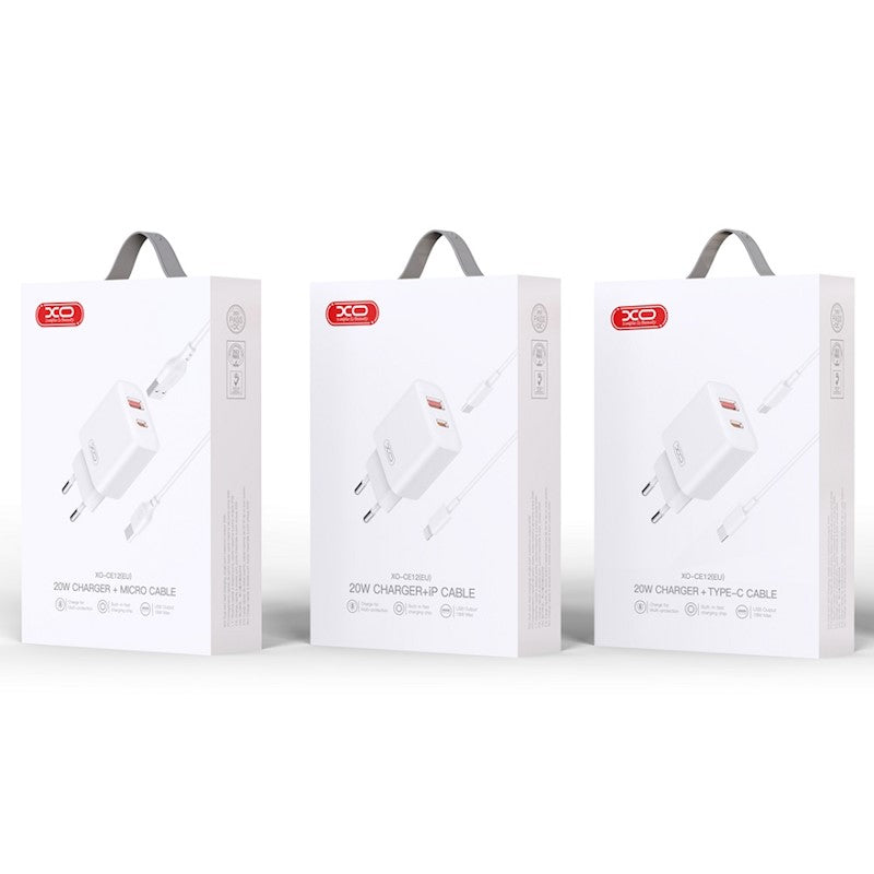 Punjač za mrežu sa USB-C kablom XO Design CE12, 20W, 3A, 1 x USB-A - 1 x USB-C, Beli