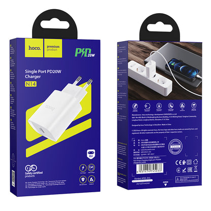 Network Charger HOCO N14, 20W, 3A, 1 x USB-C, White
