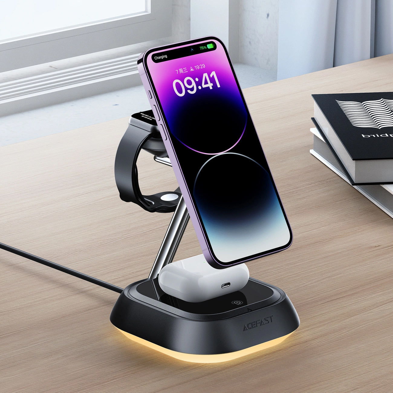Wireless Network Charger Acefast E16 3in1, 15W, 1.67A, Black 